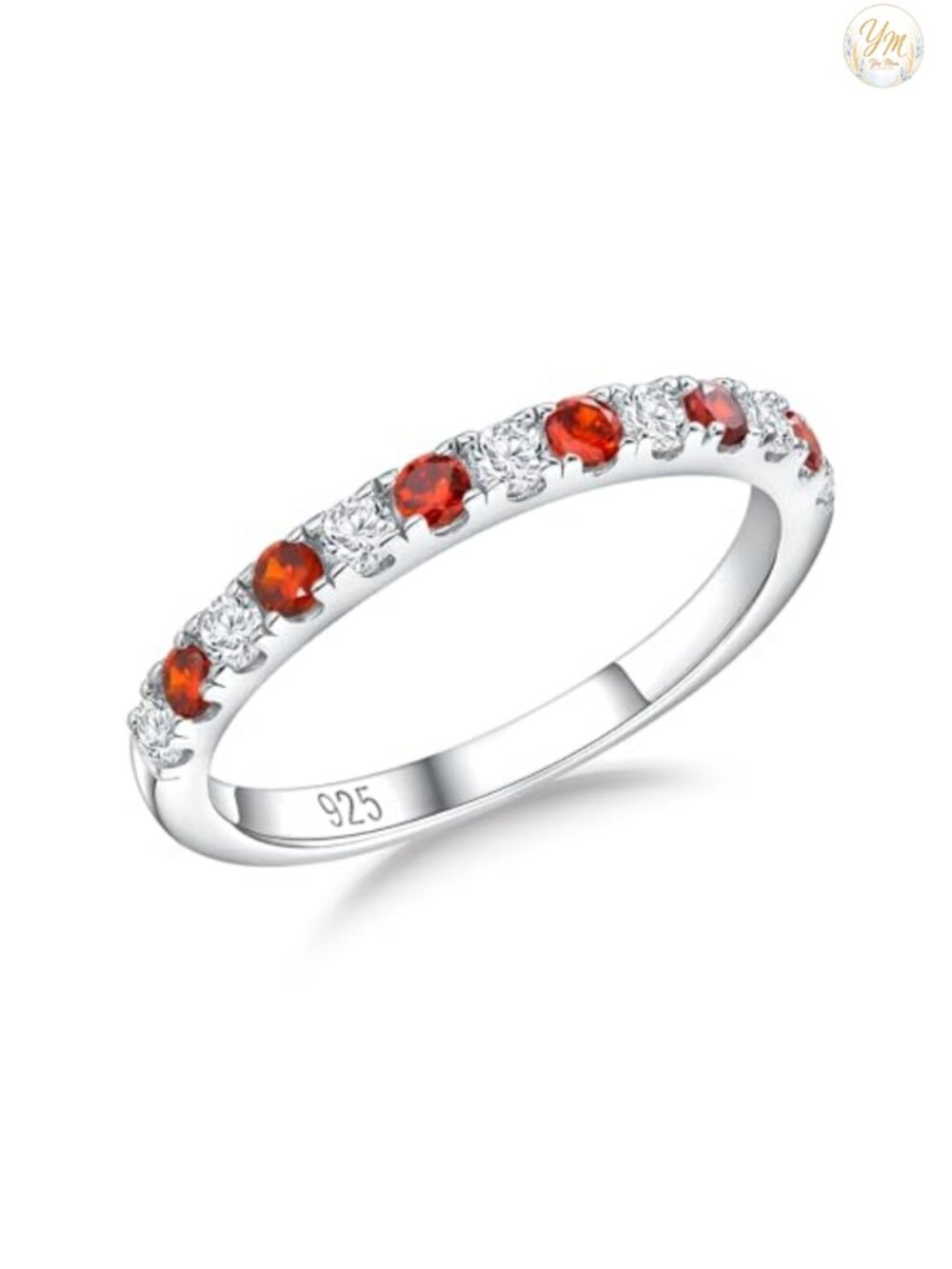 Sterling Silver Created Garnet Half Eternity Band Ring 2.7mm Stackable Wedding